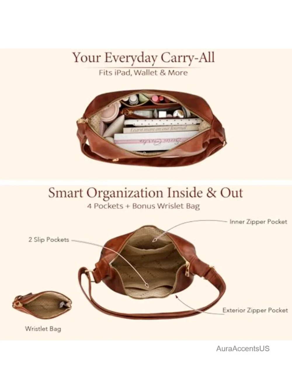 Slouchy Hobo Bag Soft Vegan Leather Shoulder Purse Everyday